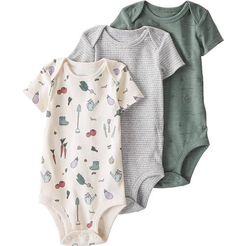 little planet by carter's Baby 3-Pack Organic Cotton Short-Sleeve Rib Bodysuits