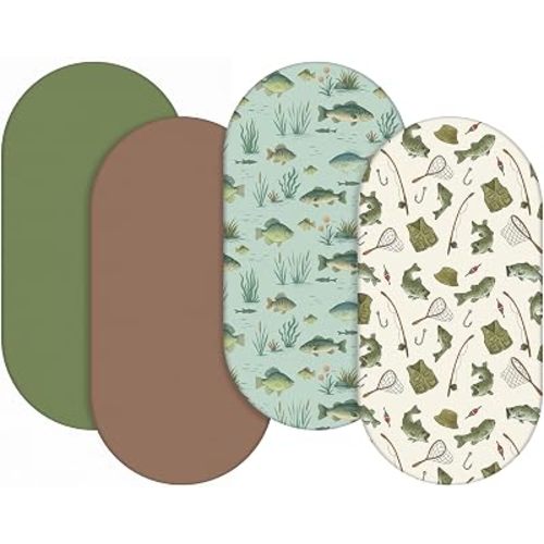 4 Pcs Fishing Bassinet Sheets 32 x 16 x 3 Inches Fish Sheets for Standard Bed Toddler Mattresses Soft Breathable Cute Print Newborn Bedding for Girl Boys