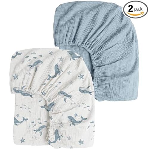 Konssy 2 Pack Muslin Crib Sheets for Standard Crib Mattress, 52" x 28"