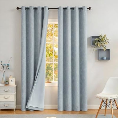 Chambray Blue Blackout Grommet Curtain for Bedroom with Liner, 50"Wx108"Lx2