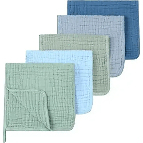 Muslin Burp Cloths 5 Pack Large 20x12 inches Baby Burping Cloths, 6-Layer 100% Cotton for Newborn Boys Girls, Ultra Soft & Absorbent (Blue & Green)