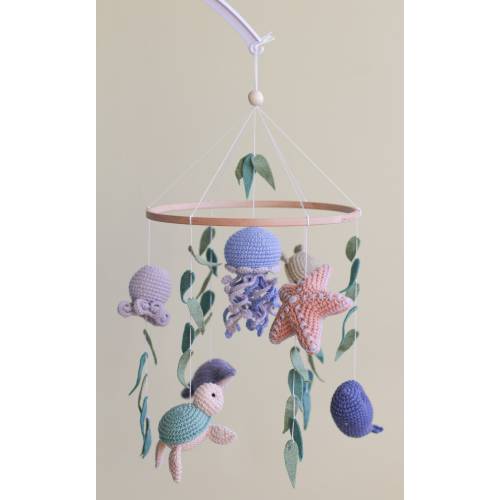Ocean baby mobile. Nautical baby mobile. Ocean baby mobile with Whale, Jellyfish, Turtle, Stingray fish, Crab, Starfish and Octopus