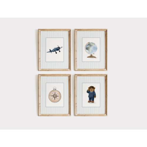 Vintage Aviation Nursery Set of 4 Prints, Boy Nursery Wall Art, Boys Room Decor, Aviation Themed Nursery Decor, Unframed or Digital