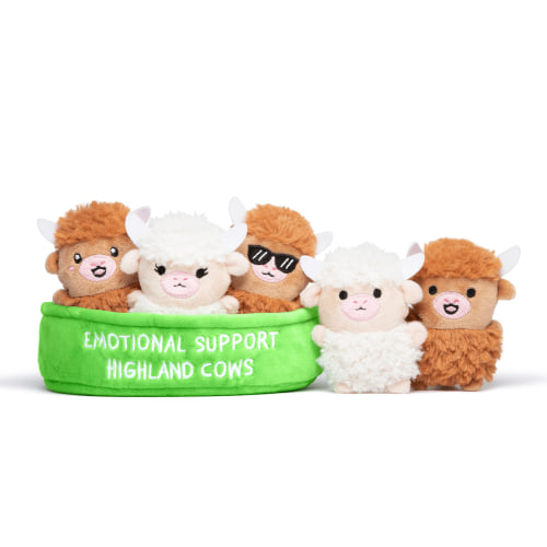 Emotional Support Pals Highland Cows, Animal Plush Toys, Includes 5 Plushies and Carrying Basket