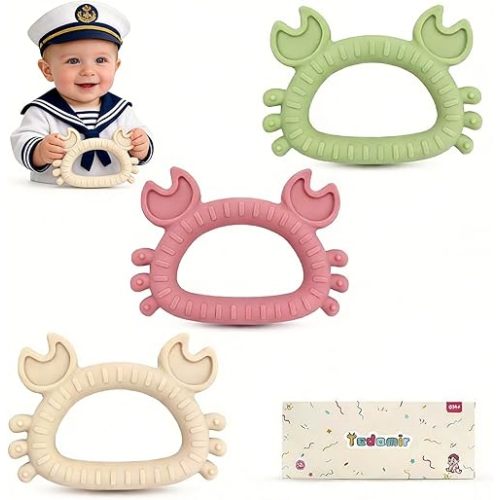 Mini Teething Toys for Newborns 0-3-6Months Food-Grade Silicone BPA-Free Anti-Choking One-Piece Design Soft & Non-Toxic First Teether for Tiny Hands Easy Grip, Gentle Gum Massage, Multi-Color 3-Pack