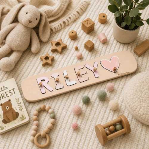 New Baby Gift Wood Name Puzzle, Montessori Puzzle, First Birthday Gift for Baby Boy Baby Girl, Wooden Toys, Custom Gift for Baby