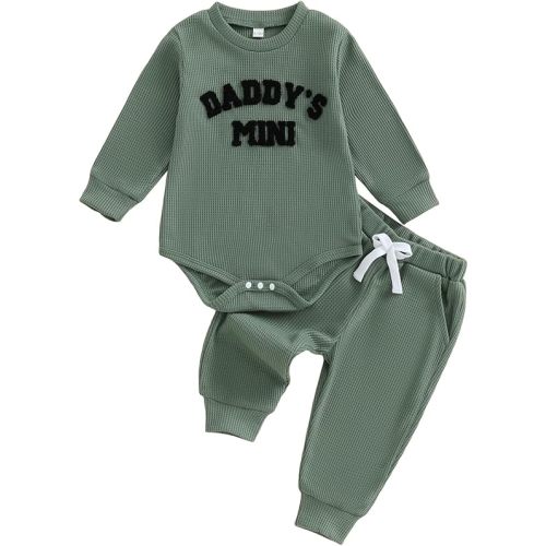 Kupretty Baby Boy Clothes 3 6 12 18 Months Fall Winter Outfit Mama's Boy Embroidery Waffle Long Sleeve Romper Pants Set
