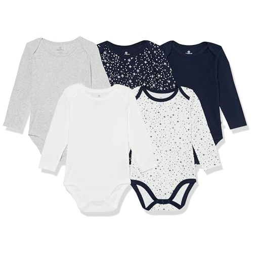 HonestBaby baby-boys 5-pack Long Sleeve Bodysuits One-piece 100% Organic Cotton for Infant Baby Boys