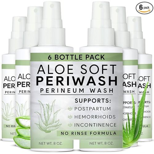 Aloe Soft Perineal Spray - 6 Pack of 8 Oz Perineal Cleanser - Rinse Free Body Wash Made with Aloe Vera Extract - Pain Relief for Postpartum, Hemorrhoid, and Incontinence