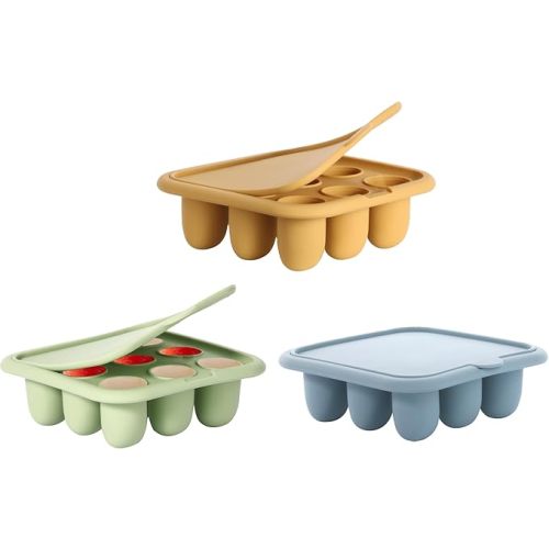 WAJIAYON Baby Food Freezer Tray,Silicone Nibble Freezer Tray,Baby Fruit Food Feeder Teether,Breastmilk Popsicle Mold,Babies Breast Milk Teether Pop Maker for Homemade Babies Meals-Blue