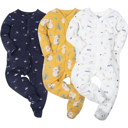 Baby Boys Girls Cotton Footies Multi Pack Long Sleeve Baby Footed One-Piece Jumpsuit Multi Pack
