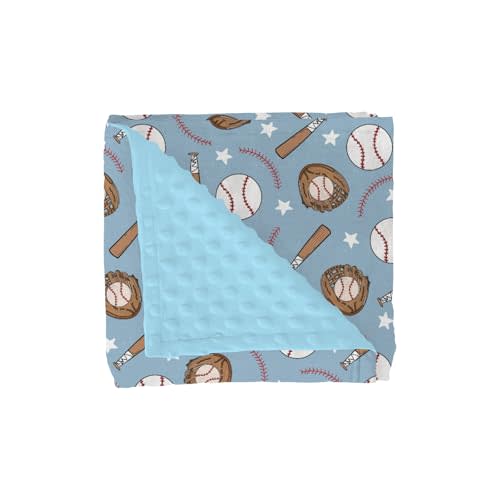 Blue Baseball Baby Blankets for Boy Spring Baseball Sport Soft Mink Dotted Backing Double Layer Swaddle Receiving Blanket American Sports Stars Bed Throws for Newborn Infant Toddler Nursery 30x40