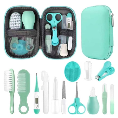 Baby Grooming Kit, Infant Safety Care Set with Hair Brush Comb Nail Clipper Nasal Aspirator,Baby Essentials Kit for Newborn Girls Boys (Green)