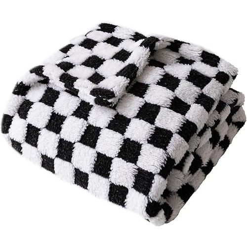 Checkered Baby Blanket Neutral Ultra Soft Baby Blanket Fuzzy Cozy Baby Blankets Warm Comfort Reversible Baby Bed Blanket for Toddlers Infant or Newborn (Black and White)
