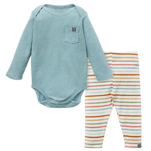 0-3M 2-Piece Baby Boys Teal Long Sleeve Bodysuit & Striped Leggings Set – Gerber Childrenswear