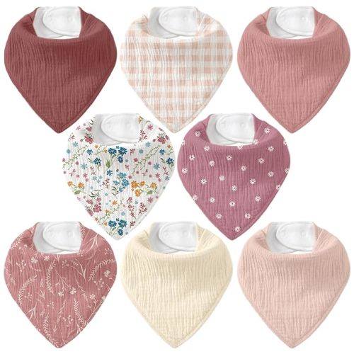 8 Pack Muslin Baby Bandana Bibs for Drooling and Teething