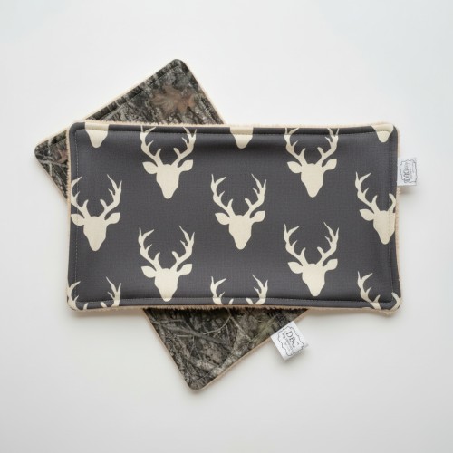 Camo and Gray Buck Woodland Burp Cloths
