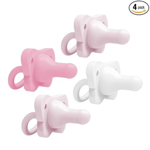 Dr. Brown's HappyPaci 100% Silicone Baby Pacifier, Contoured One-Piece Design, Light Pink/Pink/White, 0-6m, BPA-Free, 4-Pack