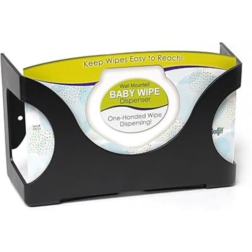 Gadjit Baby Wet Wipes Dispenser | Wall Mounted, Holds Up to 84 Wipes | Easy Reach for Messes (Black)