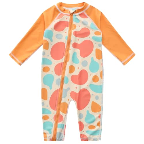 Baby Toddler Swimsuits Long Sleeve Full Zip UPF 50+ | Sun protection full body chlorine-resistant quick-dry front zip rashguard 4-way stretch, idea for beach pool swimming surfing