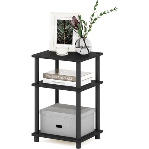 Furinno JUST Toolless 3-Tier Side Table, Open Shelf End Table, Americano
