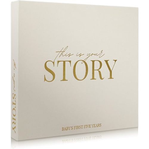 Baby Memory Book & Baby Keepsake Book to Record Baby's Milestones and Photos for Newborn Girl or Newborn Boy, Gender Neutral, Scrapbook Album, First 5 Year Journal Includes Stickers & Keepsake Box