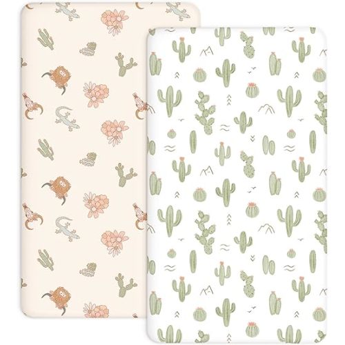 Pack N Play Sheets 2 Pack, 27"x39" Fitted Mini Crib Sheets Baby Boys Girls