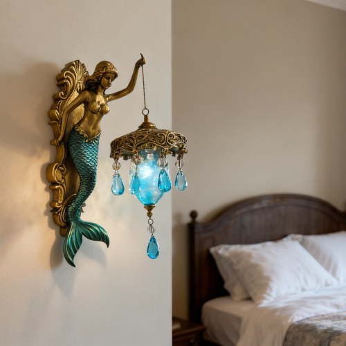 Mermaid Wall Sconce Lamp - LED Night Light & Decorative Piece for Bedroom, Nursery, Door, or Window Accent