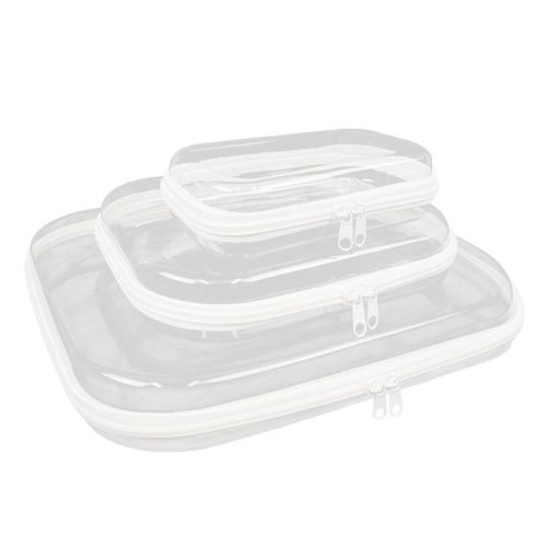 Wrapables Transparent Hard Shell Zipper Case, Clear Travel Storage Organizer for Toiletries, Makeup, and Cosmetics (Set of 3) (Set of 3), LMS