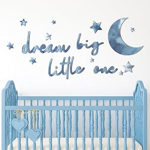 15 Pcs Moon and Stars Nursery Decor Dream Big Little One Wall Decor Boho Neutral Babyroom Wall Art Nursery Sign for Boys Girls Bedroom Home Farmhouse Living Playroom (Blue)