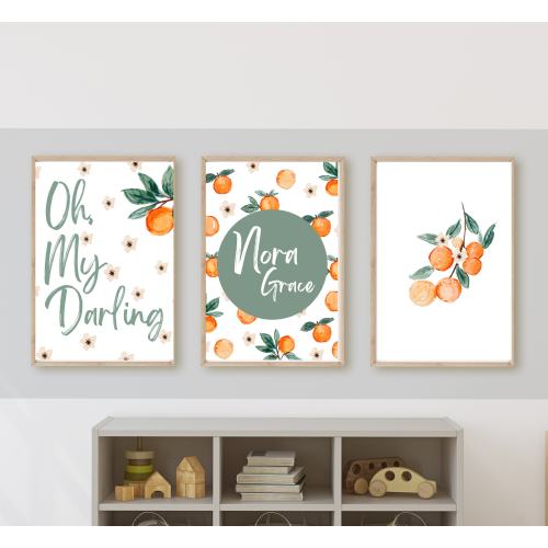 Clementine Nursery Wall Art, Personalized Orange Watercolor Print (Digital Download)