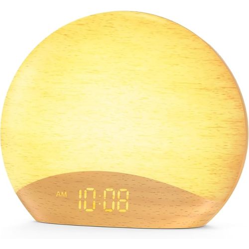 HOUSBAY White Noise Machine Sunrise Alarm Clock, Wake Up Light, Dimmable Night Light, 26 Natural Sounds, Gentle Wake up & Sound Machine for Sleeping, Adults, Kids, Baby-Wooden