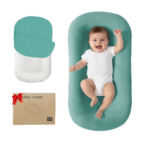 Lucakuins Baby Lounger for Newborn 0-24 Months Soft Cotton Infants Support Cushion (Dark Green)