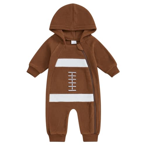 Socutebabe Newborn Baby Football Outfit Football Long Sleeve Romper Jumpsuit One Piece Hooded Bodysuit Fall Clothes 0-18M
