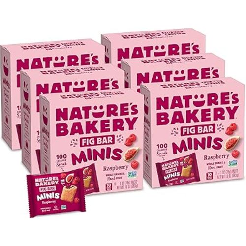 Nature's Bakery Fig Bar Minis, Raspberry, Whole Grain, Vegan Friendly, Kosher, Non-GMO, 10 Ounce (Pack of 6)