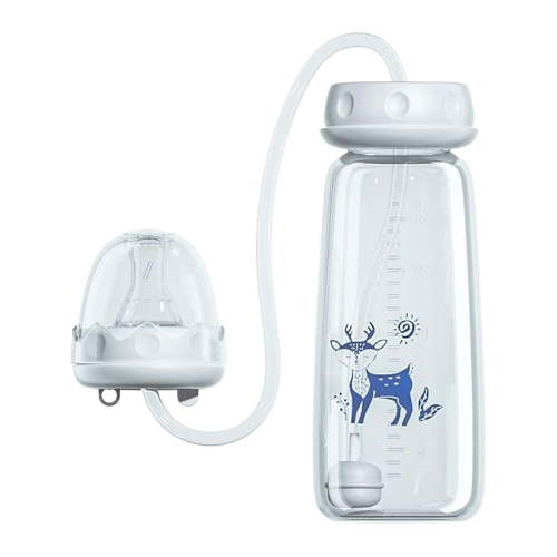 Kids Bottle 300ml, Silicone Nipple Leakproof Feeding Set with Adjustable Straw, Hands Free Holder for Baby - Home Bedroom Living Room