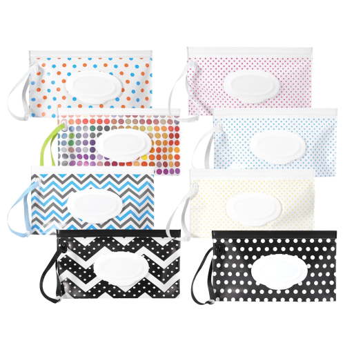 "Topekada Baby Wipe Container, Reusable Portable Moist Dispenser, 8 Pack EVA Wet Wipe Pouches 9.5""x5.5"