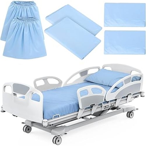 6-Piece Hospital Bed Sheets Set, Includes 2 Fitted Sheet 84x36x14, 2 Flat Sheets 104x59, 2 Pillowcases 19x29, Soft Breathable Fiber Cotton for Home and Hospital Use, Sky Blue
