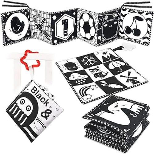 Newborn Toys Black and White Baby Toys 0-3 Months High Contrast Baby Toys for Newborn - High Contrast Baby Soft Book Infant Tummy Time Toys Crinkle Sensory Toys for Brain Development