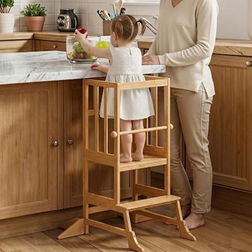 COSYLAND Toddler Standing Tower - Adjustable Height Kitchen Stool Helper