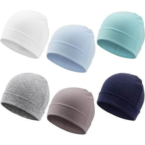 DRESHOW BQUBO 6 Pack Baby Beanie Hats for Unisex Infant Toddler Cotton Beanie Newborn Hospital Hat for Boys Girls 0-6 Months