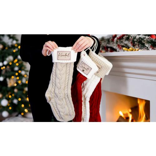 2025 Christmas Leather Patch Stocking, Family Christmas Stockings,Christmas Stocking With Name,Holiday Stockings Knitted Christmas Stockings