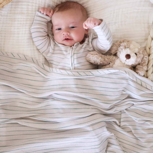 Sage's Stripes Bamboo Waffle Oversized Swaddle Blanket