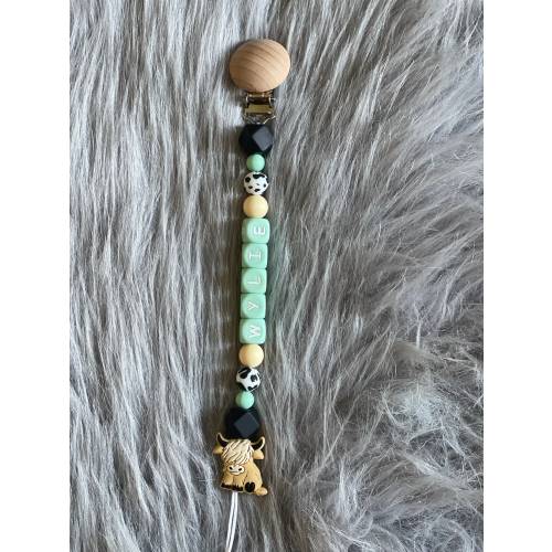 Mint and Blonde Highland Cow Custom Pacifier Clip| Personalized Silicone Pacifier Clip| Baby Shower Gifts| Newborn Baby Accessories