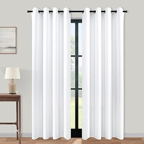 KOUFALL White Curtains 90 Inches Long for Living Room Window 2 Panels Semi Blackout Grommet Room Darkening Insulated Thermal Curtains for Bedroom 52x90 Inch Length