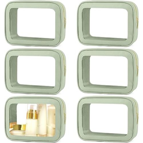 6PCS Clear Toiletry Bag,TSA Approved Travel Pouch with Zipper for Cosmetics and Toiletries，Diaper Bag Organizer Pouch Set, Purse Organizer and Clear Car Bag for Women and Kids