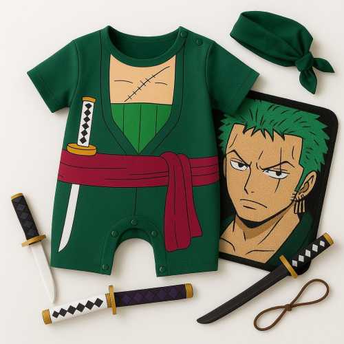 Green Swordsman Anime Baby Onesie, Cosplay Infant Romper, Short Sleeve Bodysuit