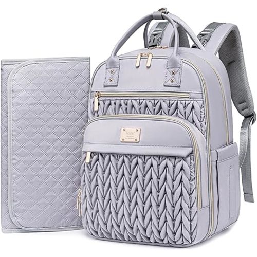 Diaper Bag Backpack,Stylish Baby Diaper Bag,Waterproof Travel Diaper Backpacks Baby Bags with Changing Pad,Stroller Straps,Insulated Pockets (Gray)
