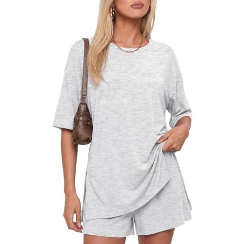 Darong Women's 2 Piece Lounge Set Short Sleeve Boxy T-shirt & Shorts Comfywear Summer Pajama Set Loungewear Set