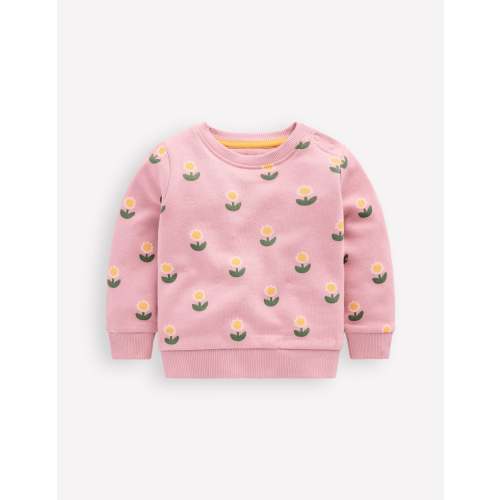Printed Sweatshirt-Vintage Pink Daisy Stamp